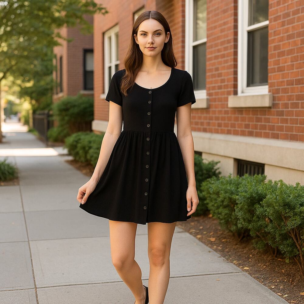 Evil Twin Paranoid Black Lattice Button Front Goth Grunge Mini Dress Size Small